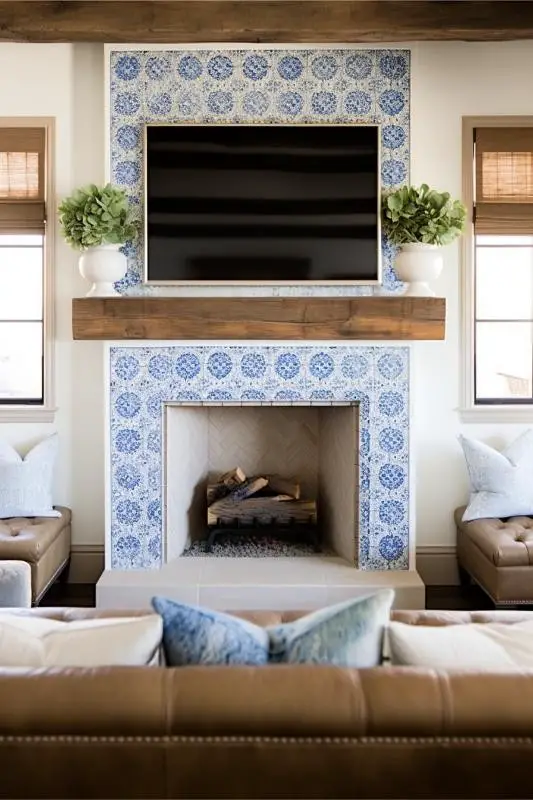 Blue and White Tile Wall