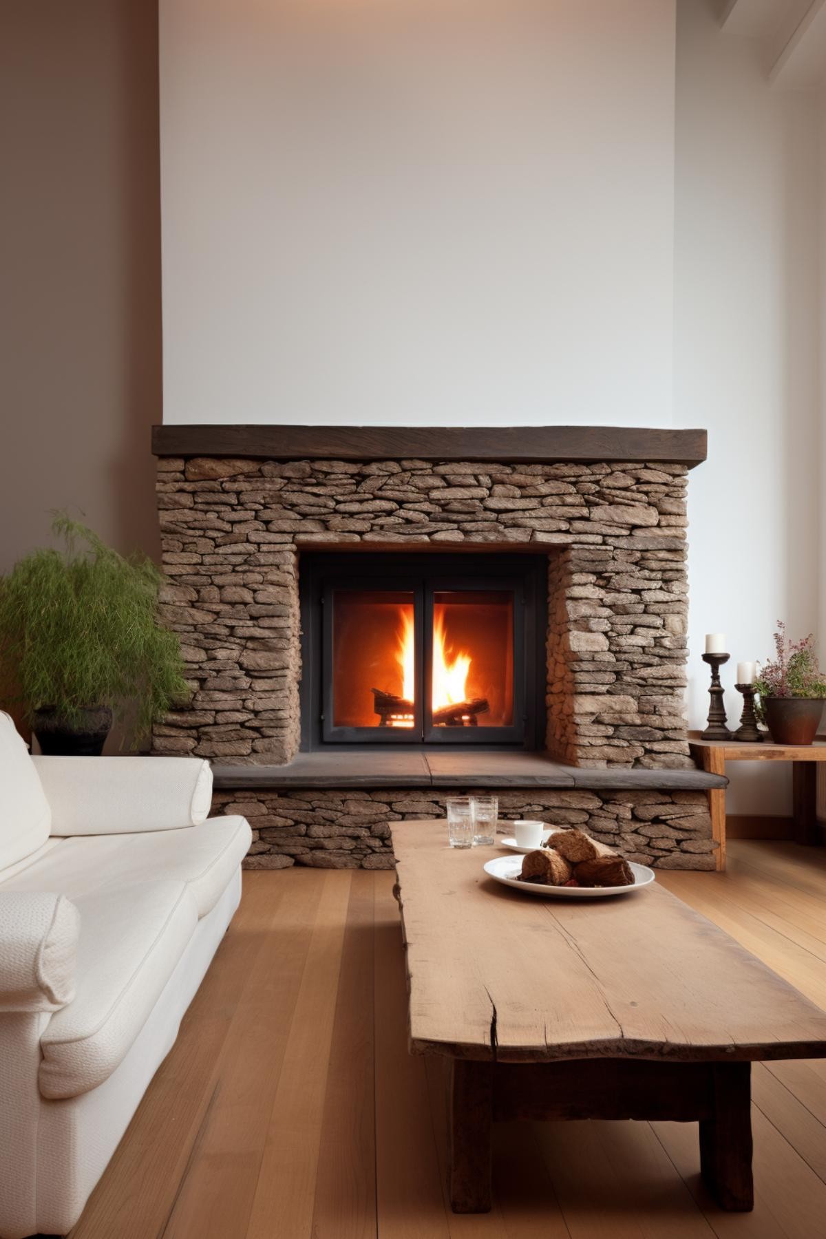 Compact Stone Fireplace
