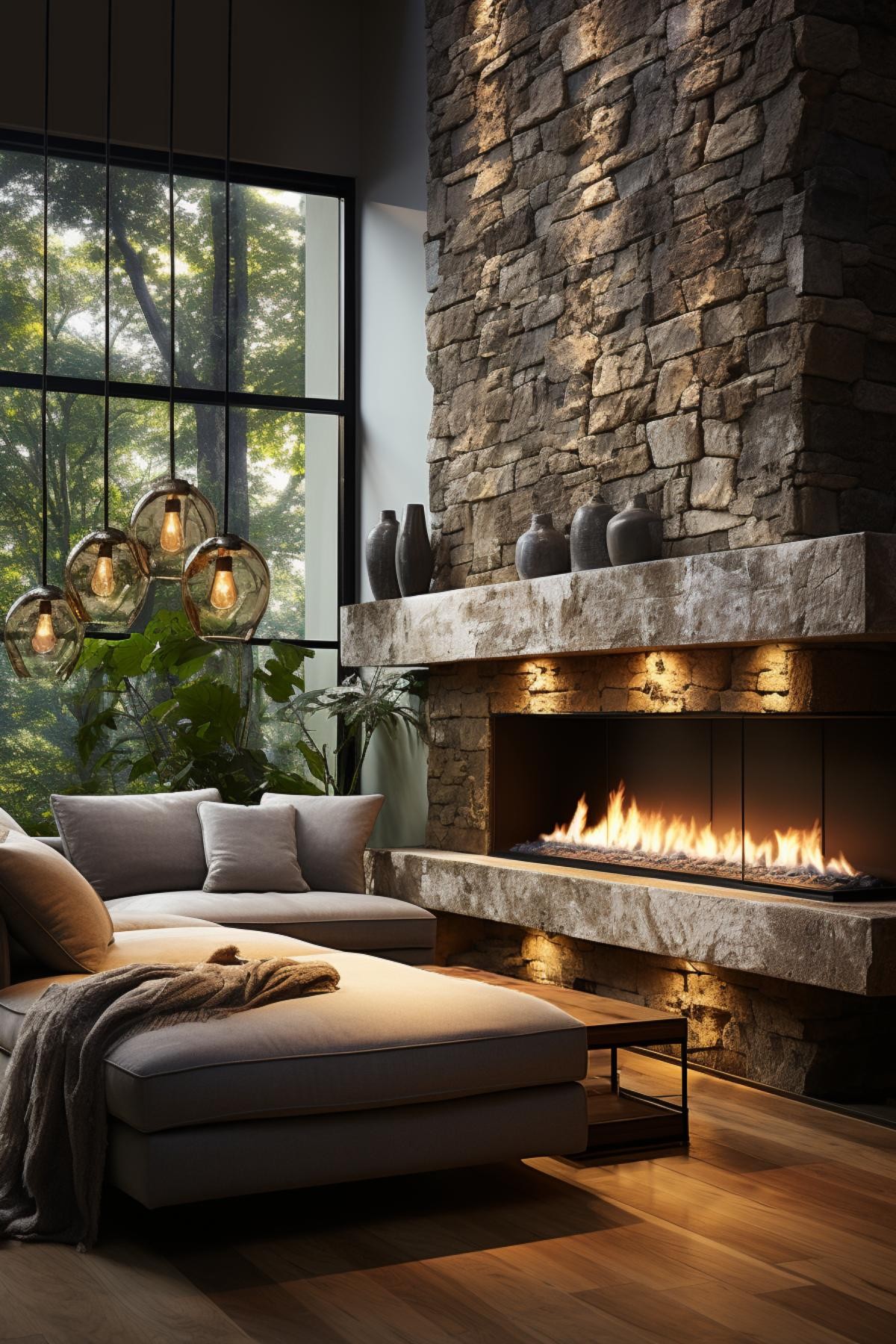 Modern Stone Fireplace