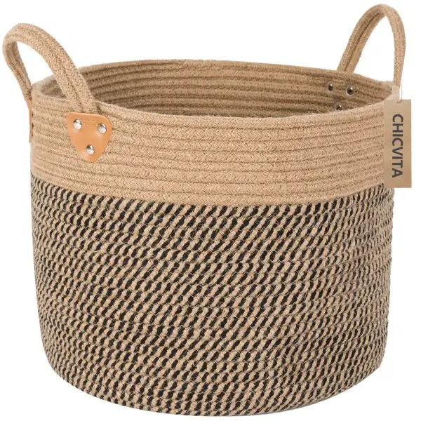 Small Natural Textured Woven Basket with Handles