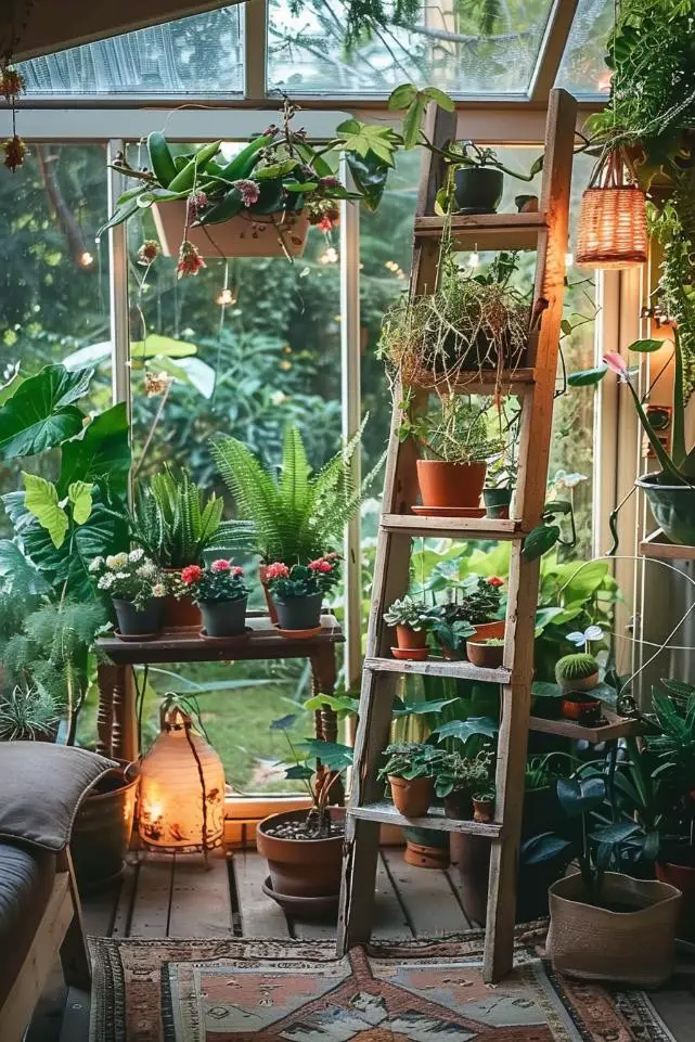 Rustic Ladder With Plants