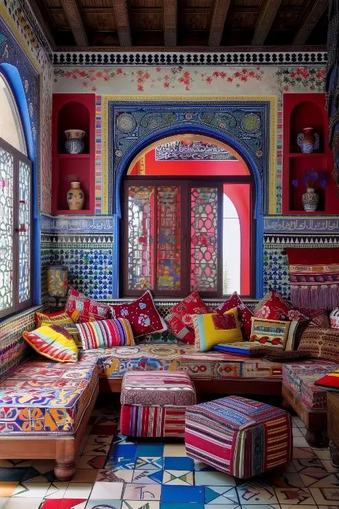 Moroccan Bazaar Vibe With Colorful Tiles and Intricate Patterns