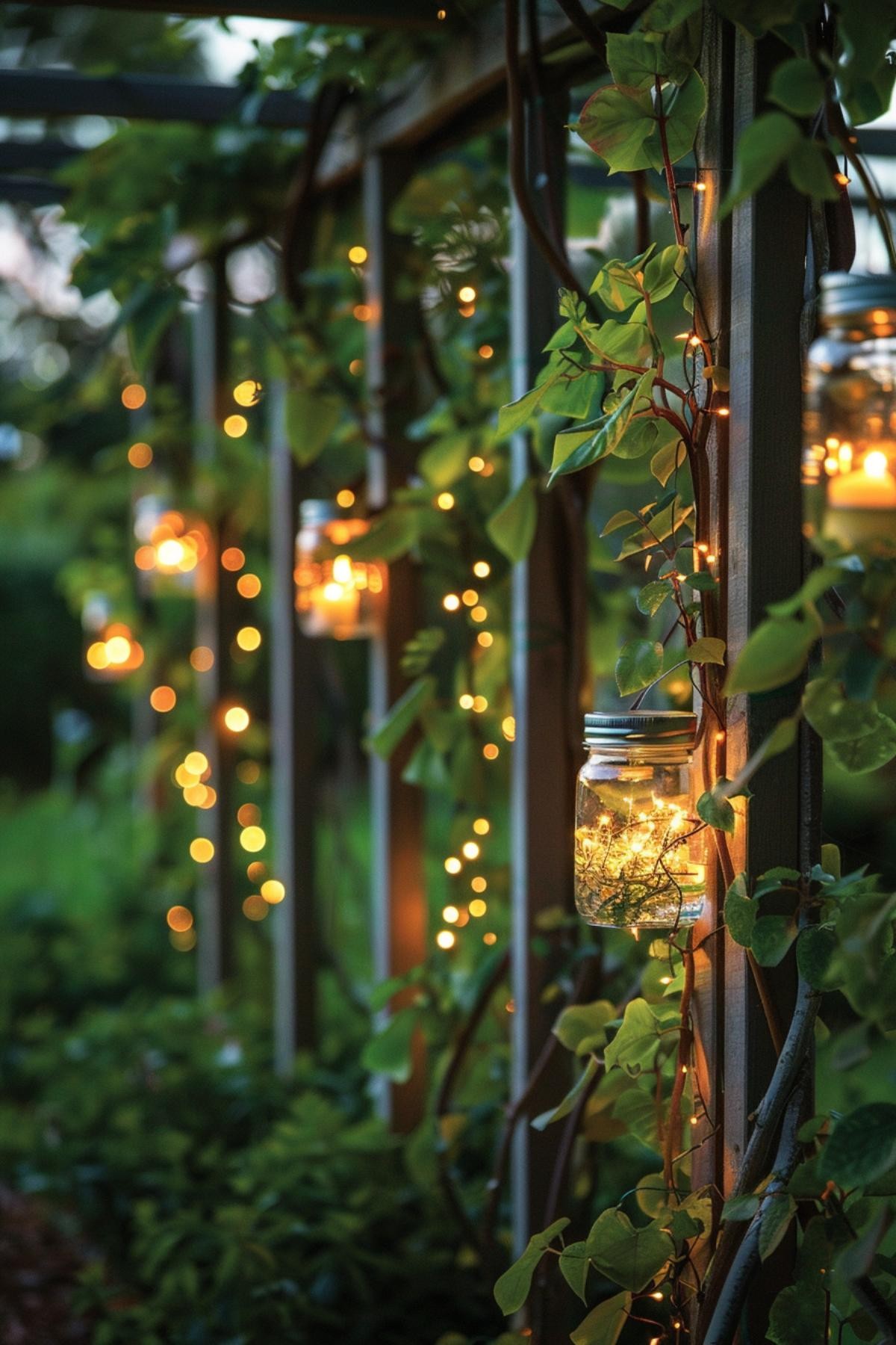 Trellis With Glass Jar Lanterns
