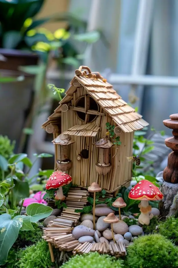 Wooden Stick Fairy House and Mini Garden
