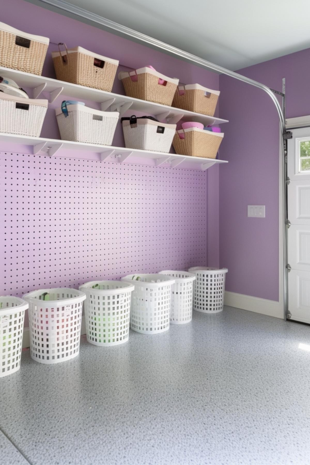 Lavender Walls With a Practical Pegboard