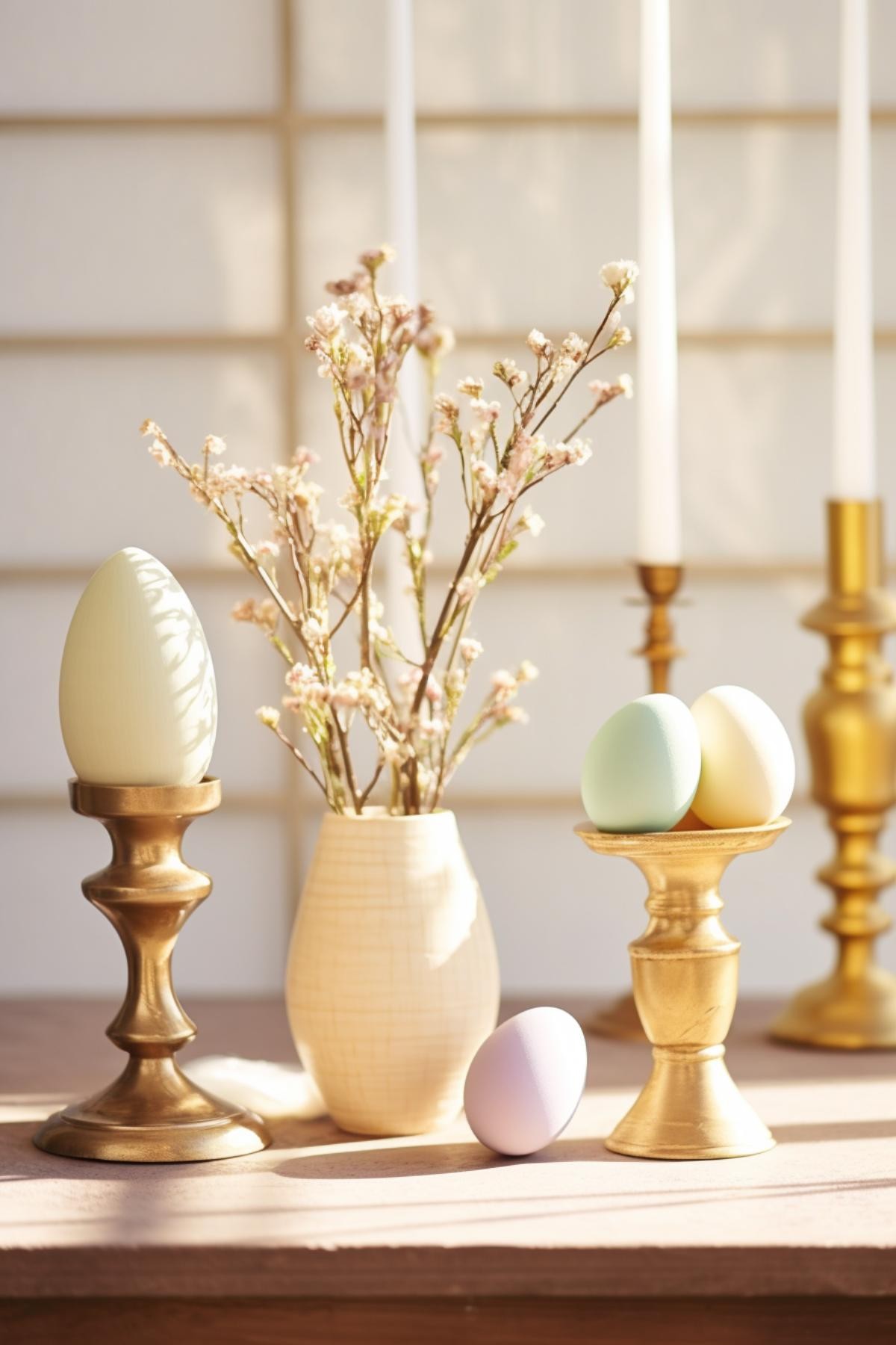 Pastel Eggs and White Flowers