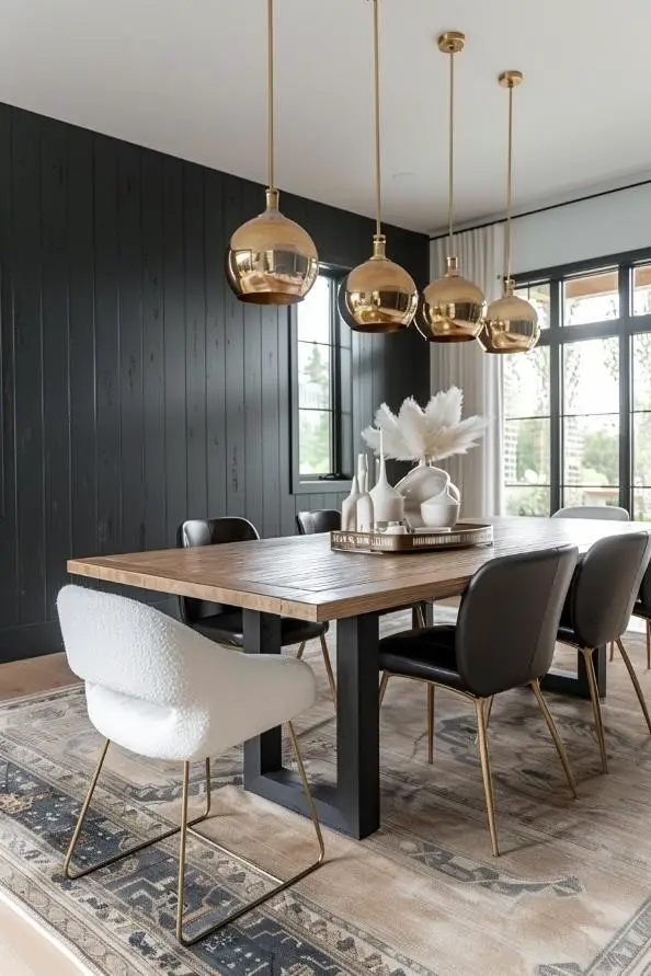 Black Shiplap Accent Wall in a Dining Room