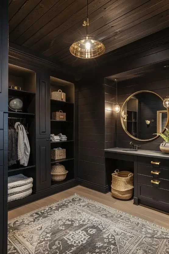Black Shiplap in a Glamorous Dressing Room