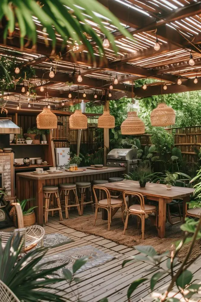 Outdoor Boho Kitchen and Dining Area