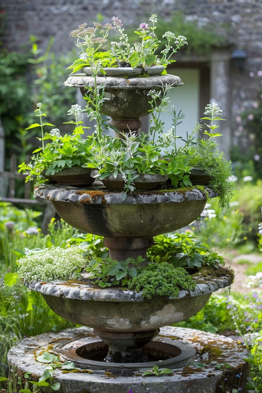 Herb Garden in a Converted Fountain
