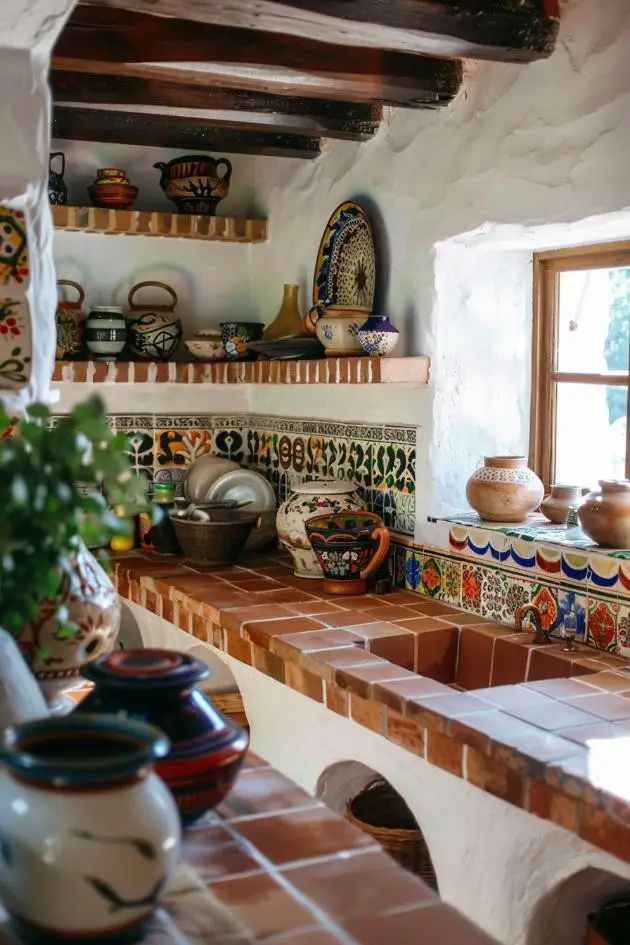 Artisanal Pottery Collection in a Bohemian Kitchen