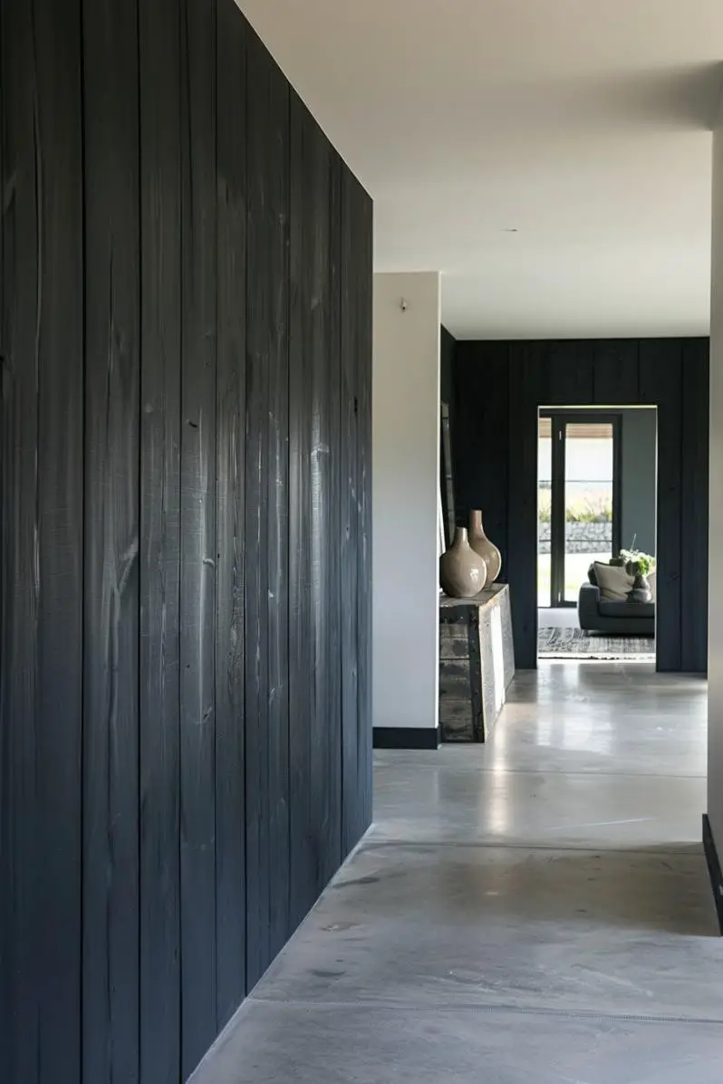 Distressed Black Shiplap in a Contemporary Hallway