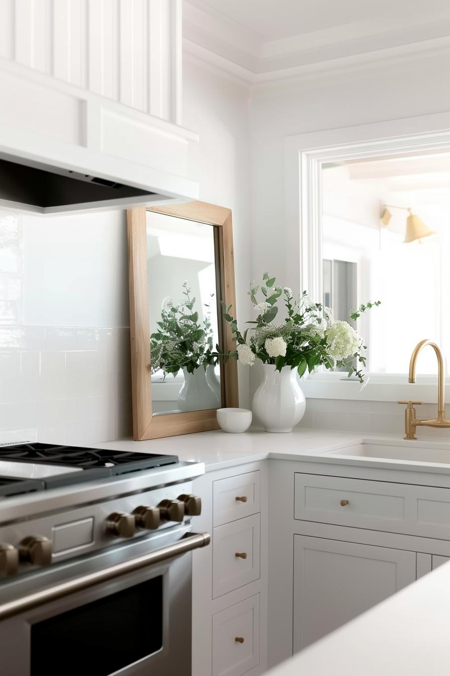 Wood Mirror in a Classic Clean Kitchen