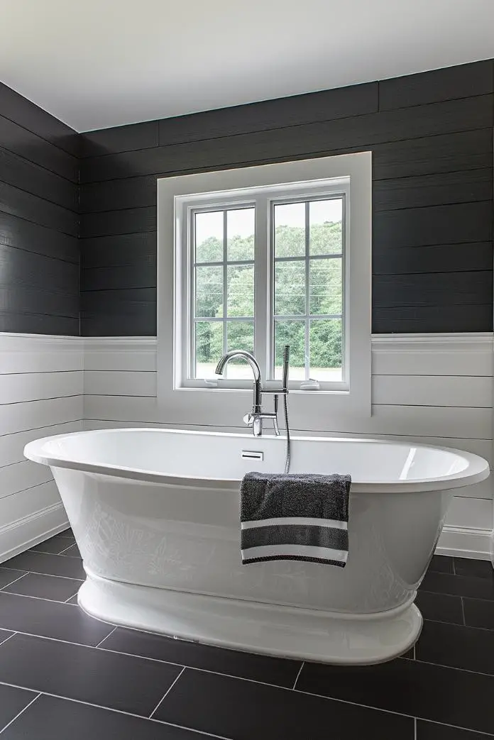 Charcoal and White Shiplap in a Monochrome Bathroom