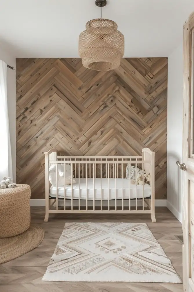 Herringbone Pattern Wood Accent in a Nursery