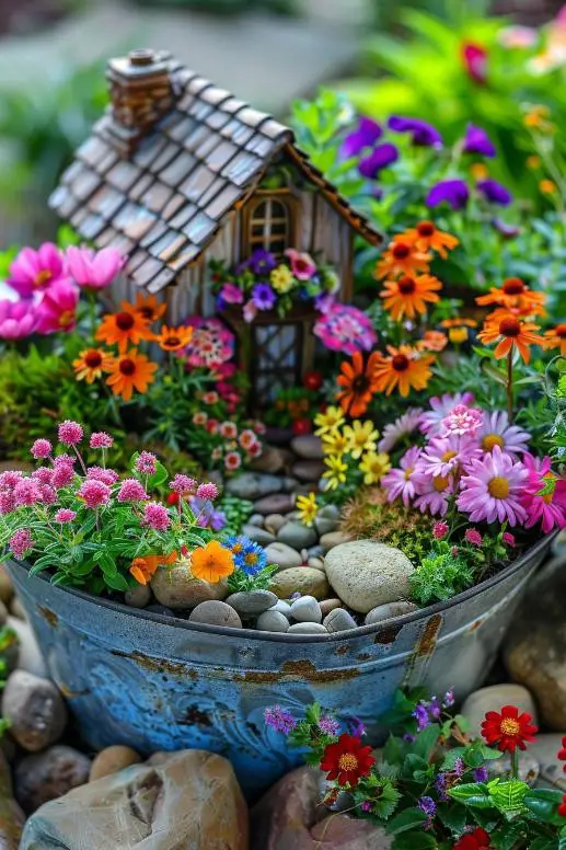 Galvanized Washtub Garden With Flowers