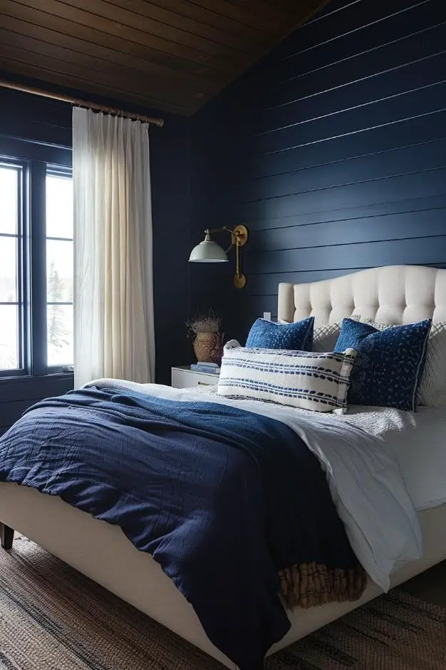 Dark Blue Shiplap in a Serene Bedroom