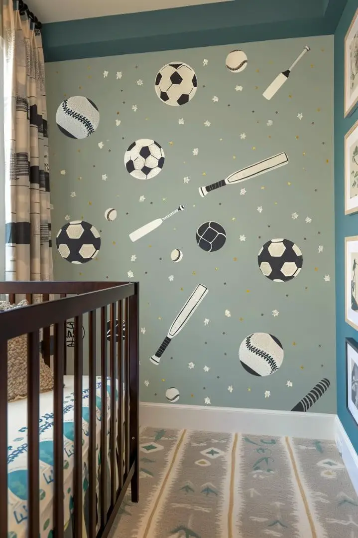 Sports-Themed Accent Wall in a Nursery