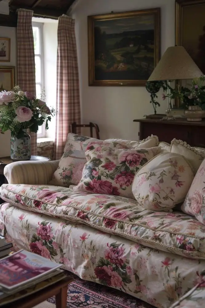 English Country Cottage With Floral Prints and Antiques