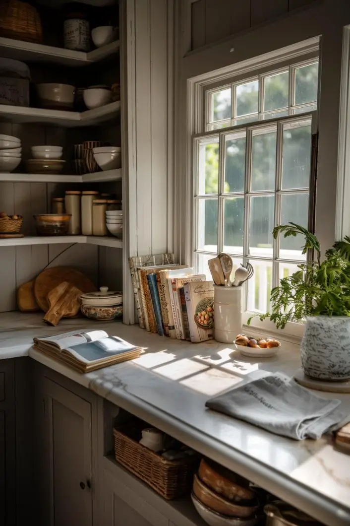 Vintage Cookbook Collection in a Classic Kitchen