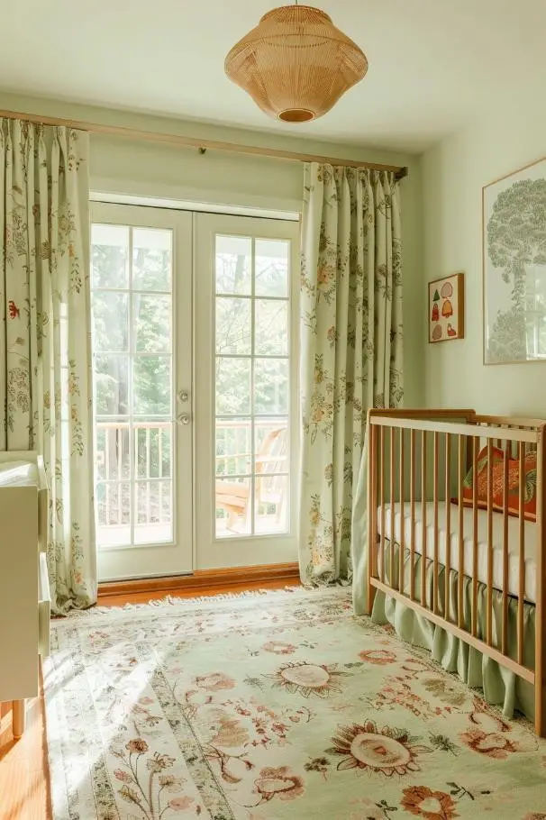 Floral Sage Green Window Curtains