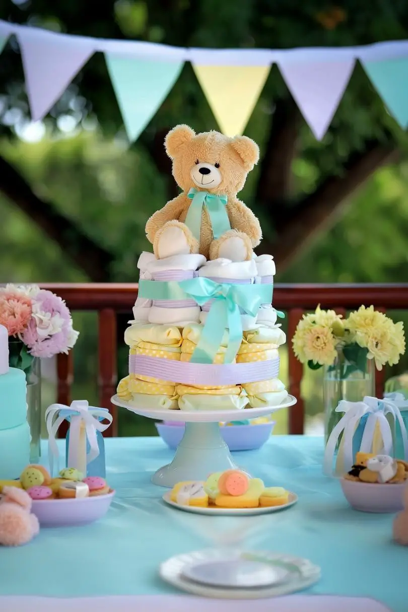 Teddy Bear Diaper Cake Centerpiece