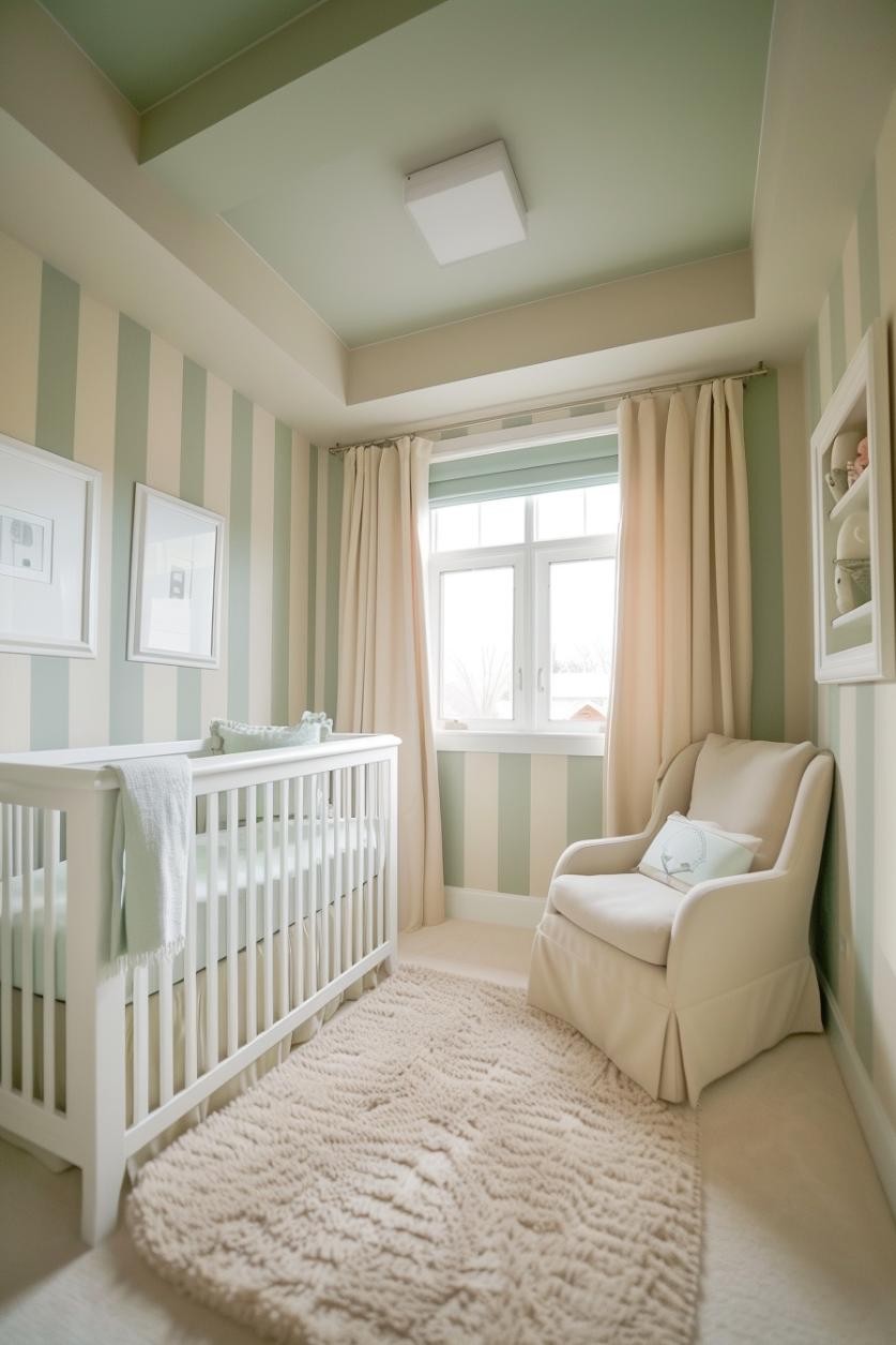 Sage and Ivory Striped Walls