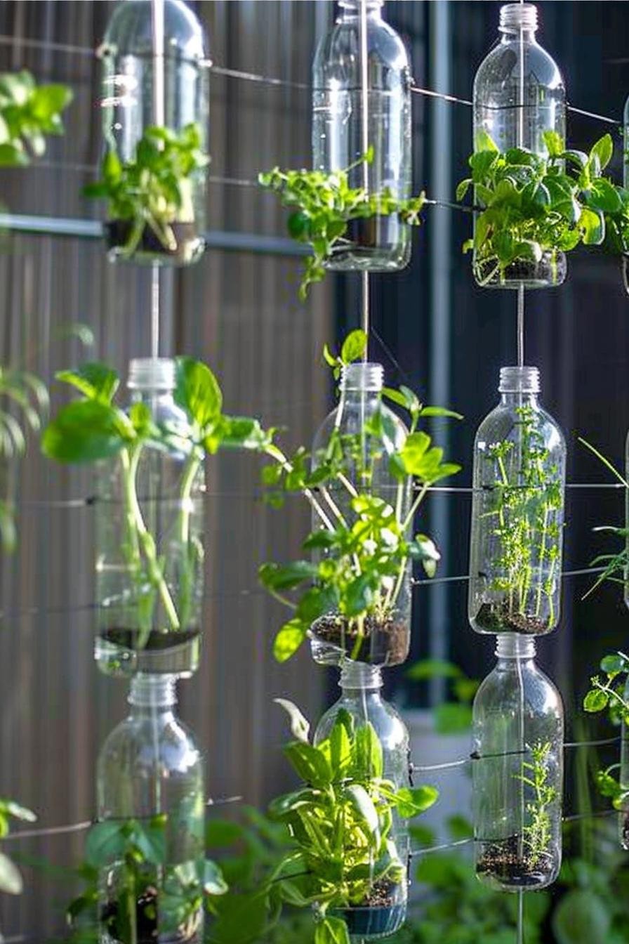 Recycled Bottle Herb Garden on a Trellis