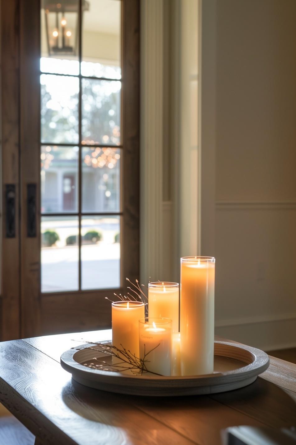 Small Tray With Candles on the Entryway Console