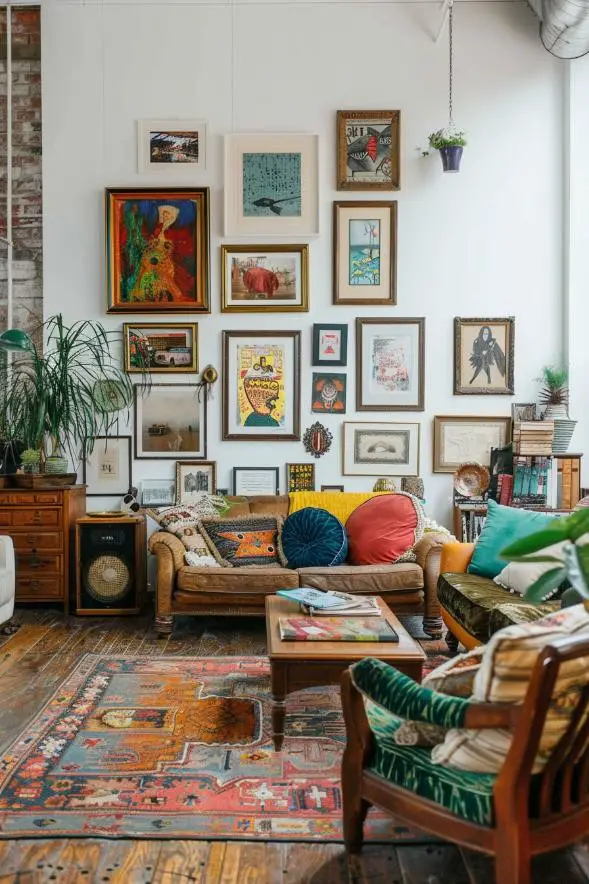 Eclectic Artist’s Haven With Gallery Wall and Mismatched Furniture