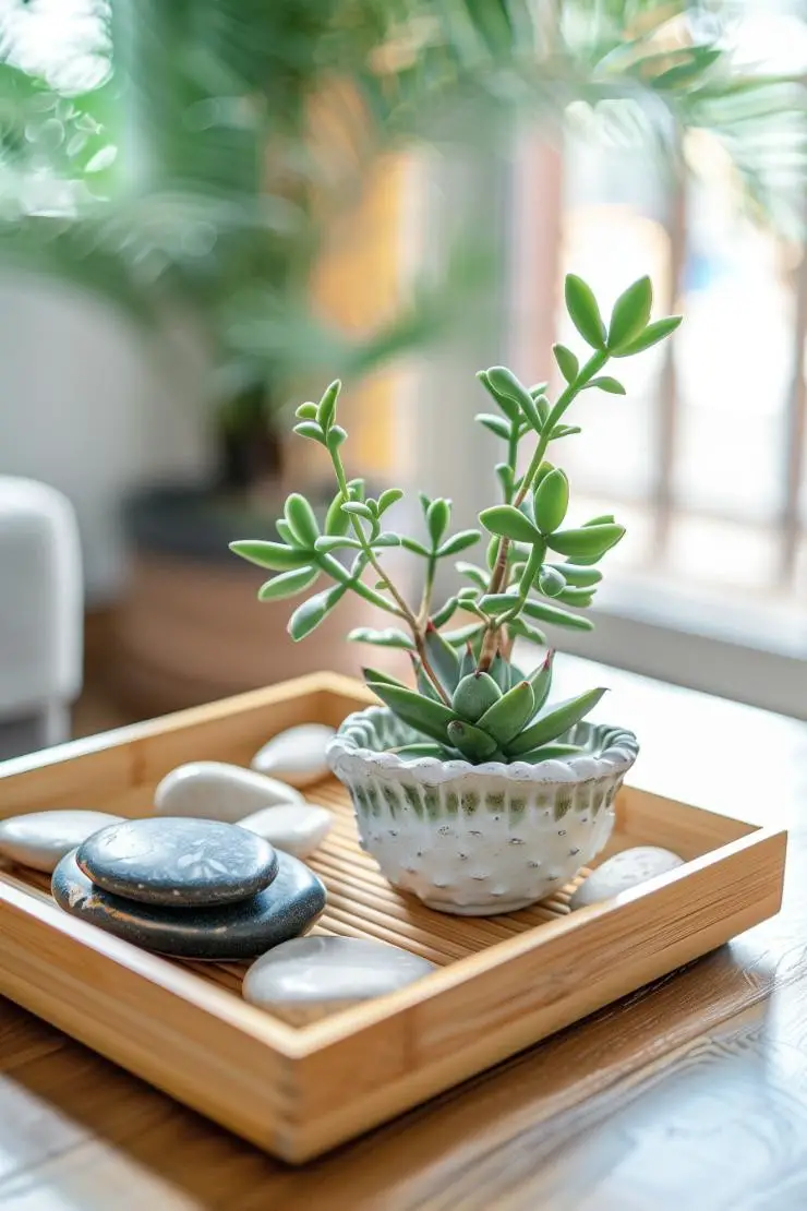 Bamboo Tray With Decorative Stones in the Living Room