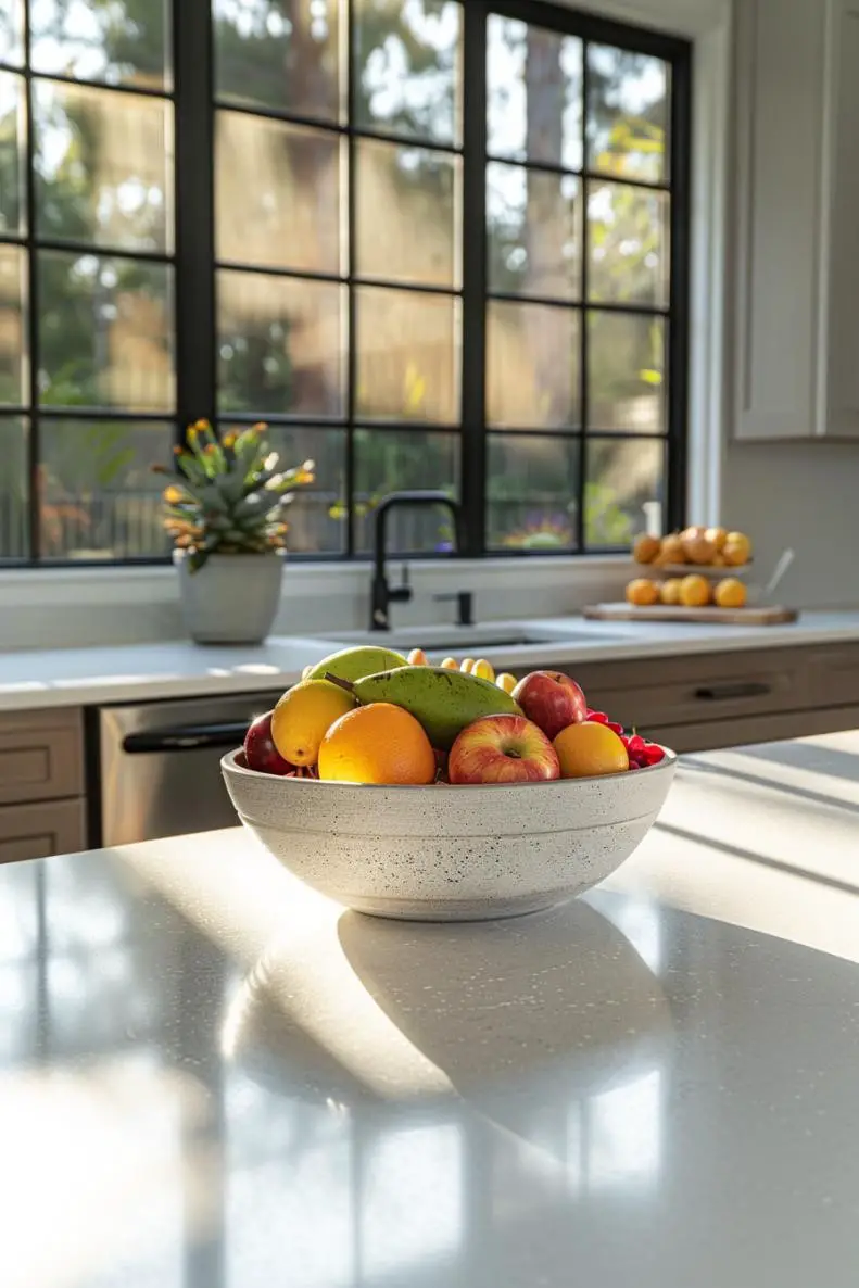 Colorful Fruit Bowl in a Sunlit Kitchen