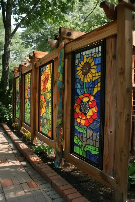 Privacy Fence With Custom Stained-Glass Artwork