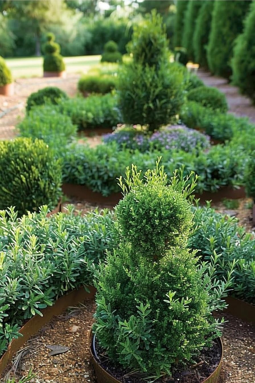Herb Topiary Display in a Formal Garden