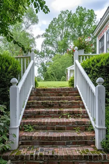 Classic Brick Steps With White Railings