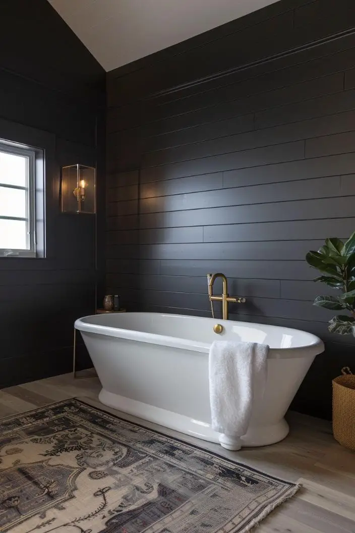 Deep Charcoal Shiplap With Brass Accents