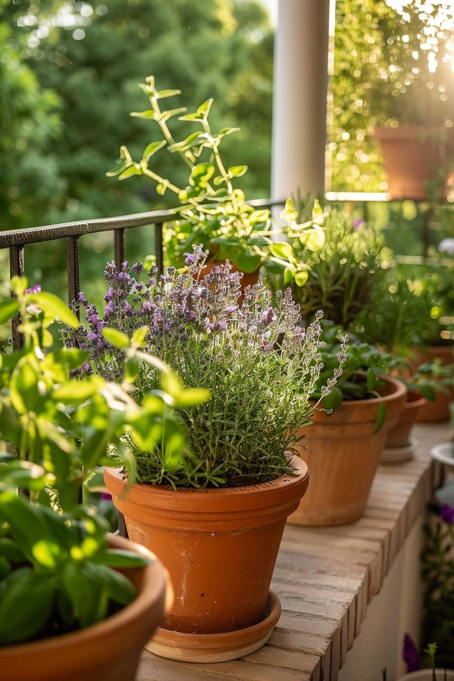 Aromatic Herb Collection on a Balcony