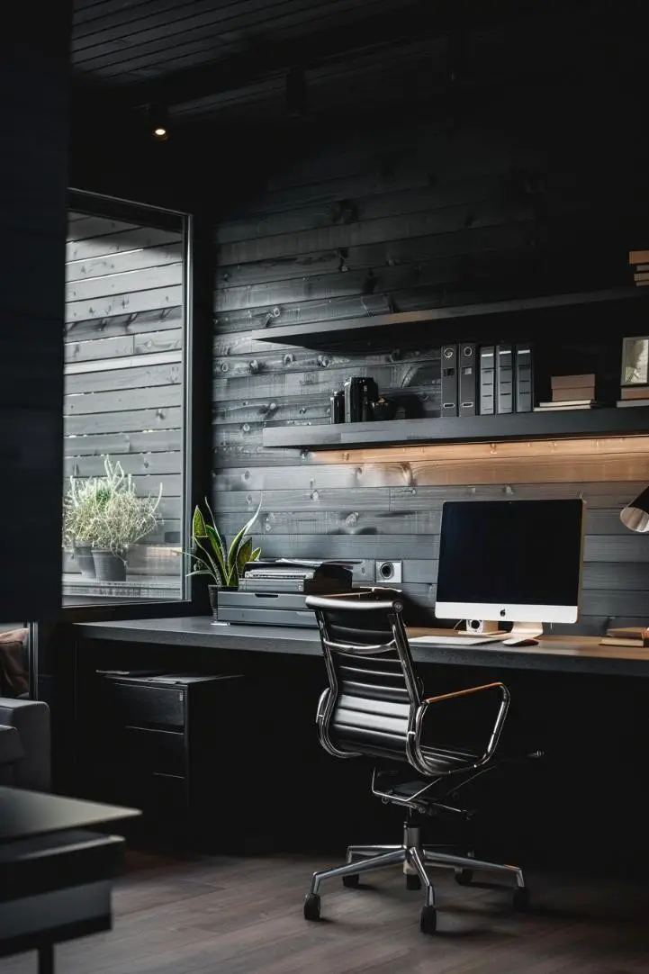 Black Wood Shiplap in a High-Tech Home Office