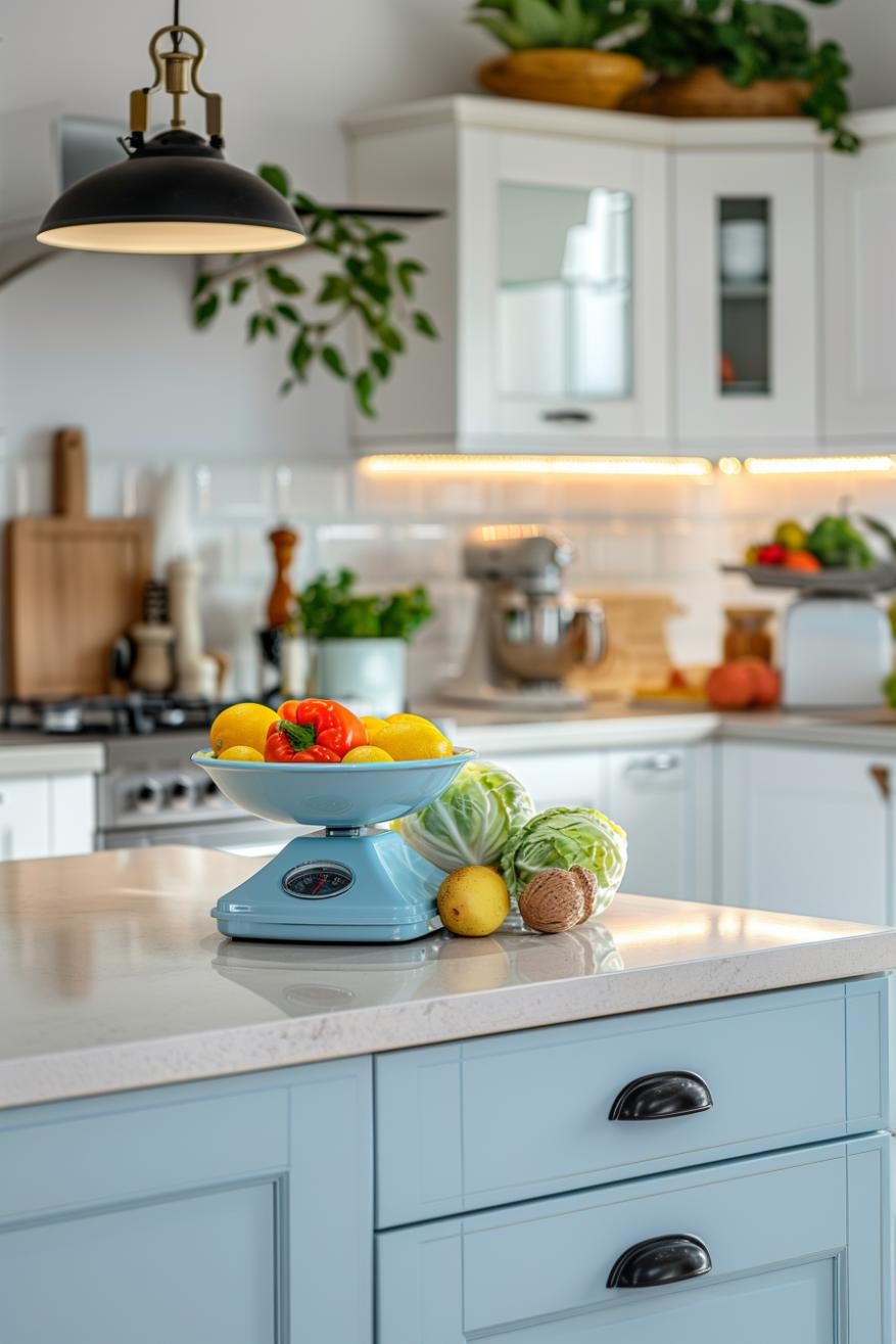 Bright and Blue Kitchen Scale in a Modern Kitchen