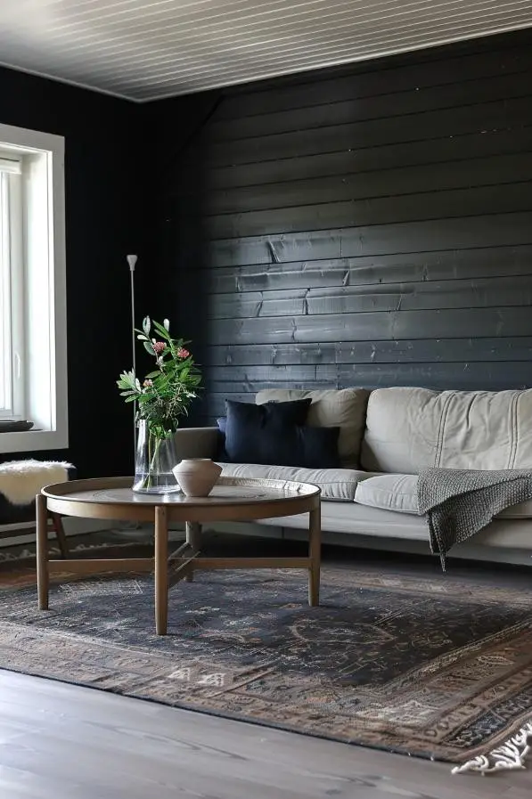 Ebony Black Shiplap in a Scandinavian-Inspired Living Room