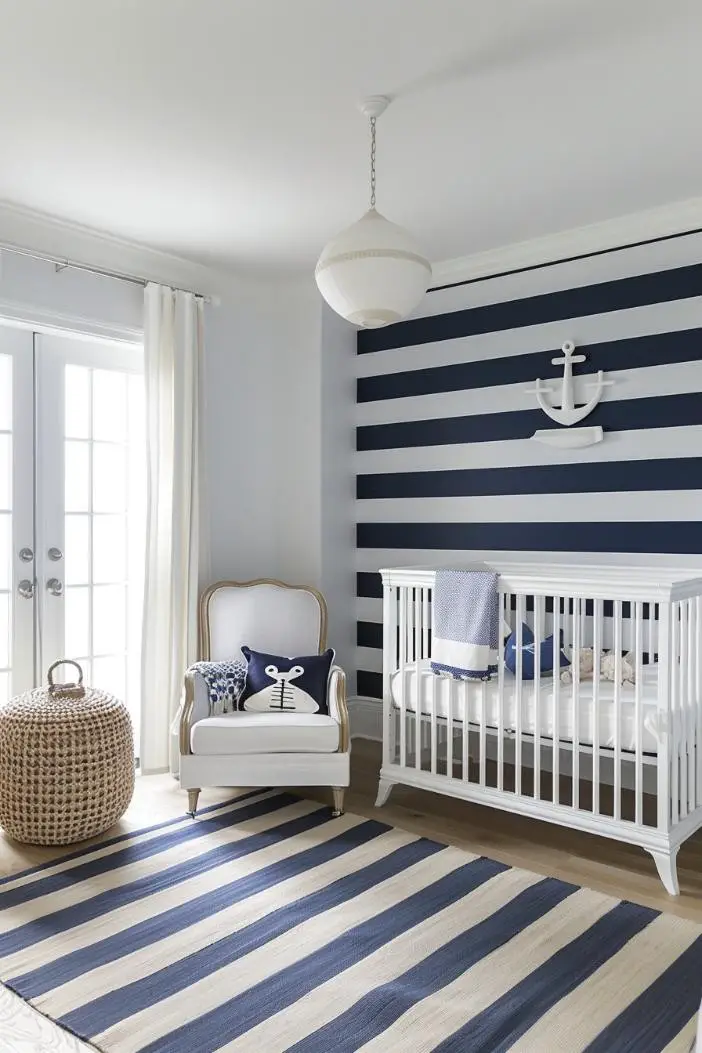 Nautical Stripes Accent Wall in a Nursery