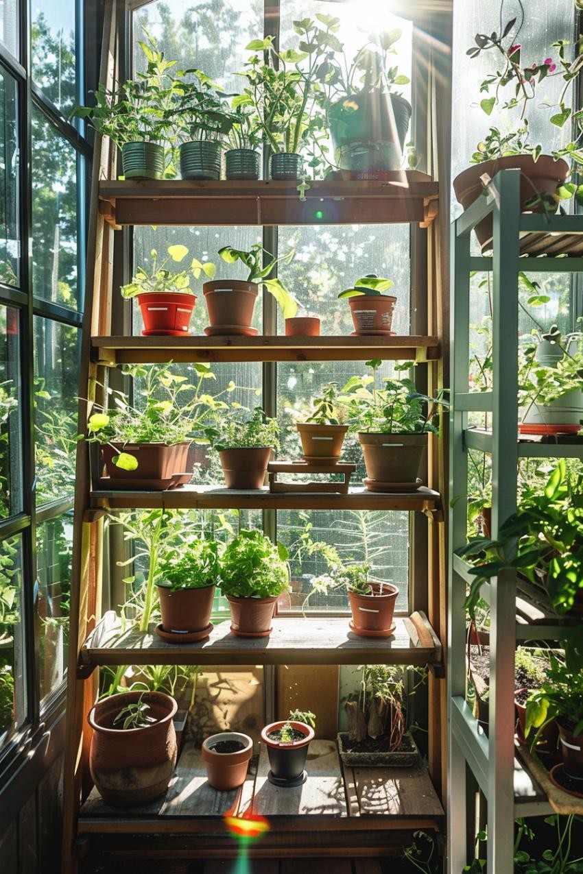 Herb Ladder Rack in a Sunroom