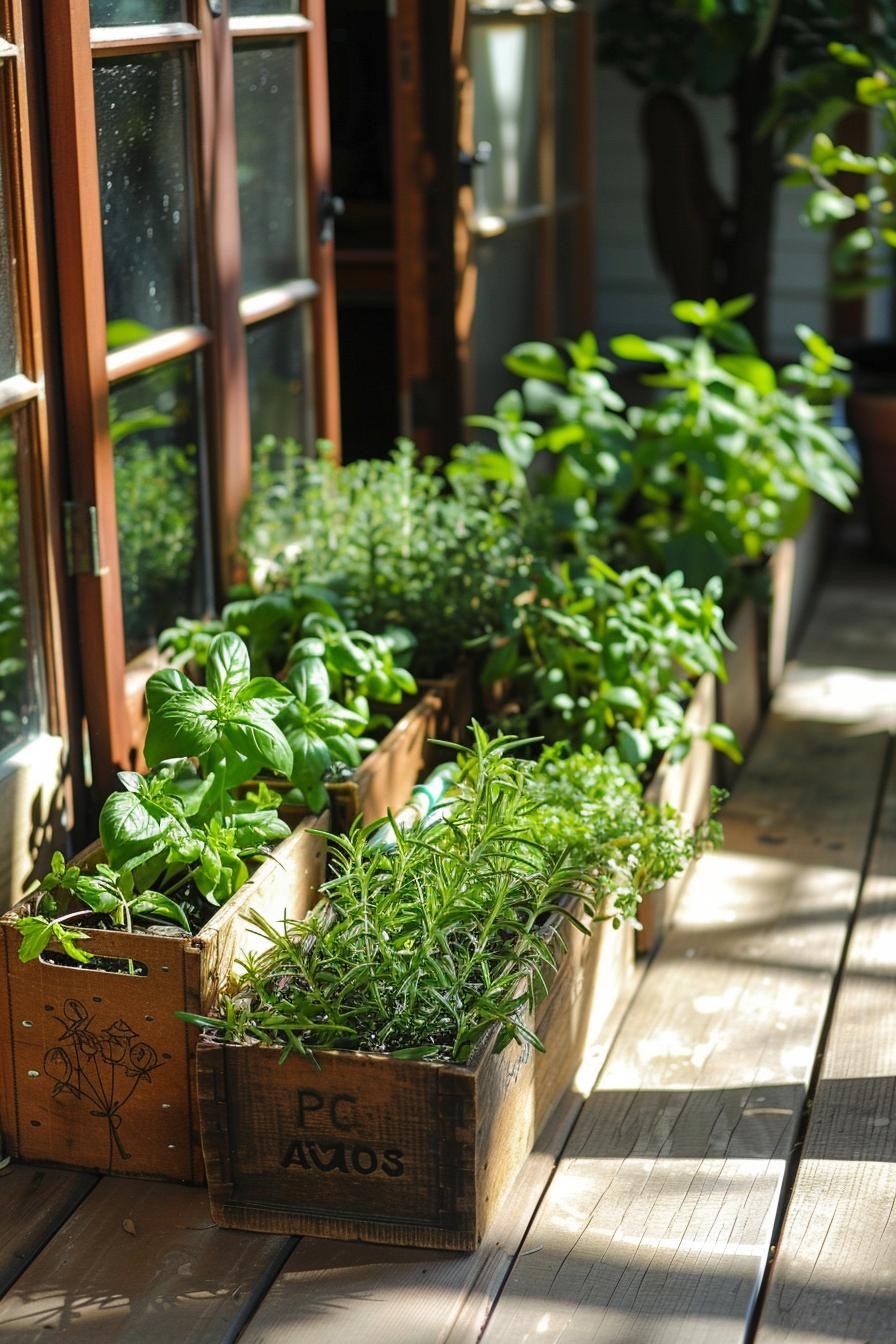 Herb Garden in Upcycled Wine Boxes