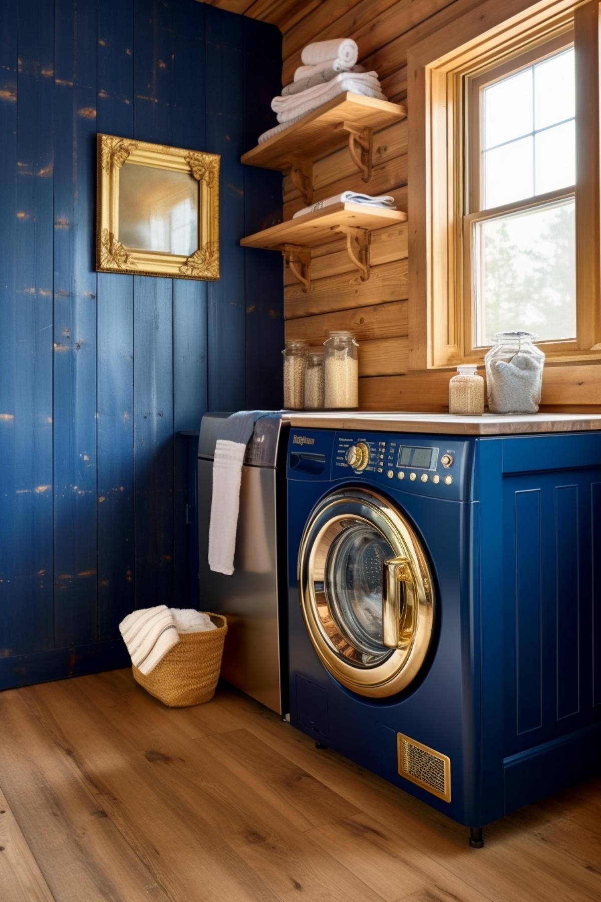 Blue and Wood Laundry Nook