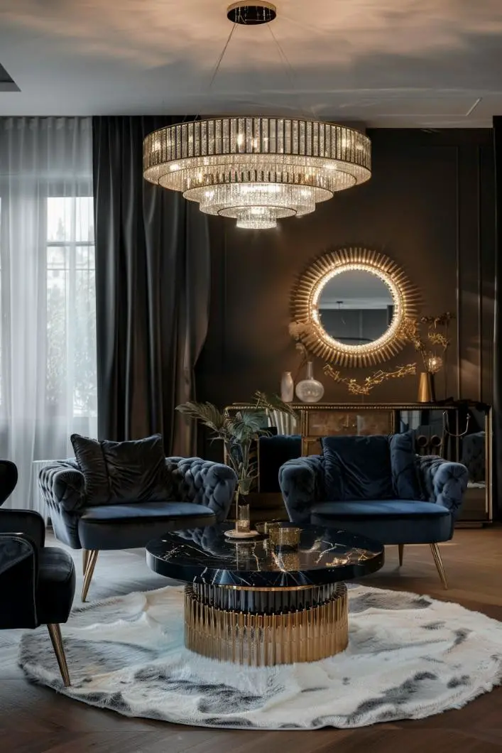 Vintage Glamour With Velvet Upholstery and Art Deco Lighting