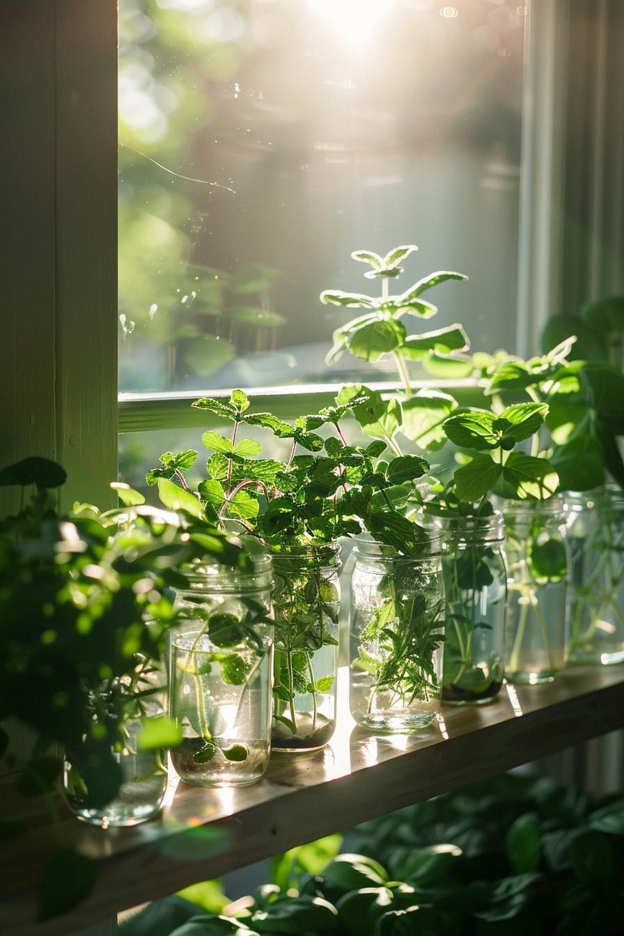 Mason Jar Herb Garden on Floating Shelves