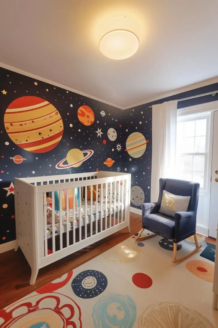 Solar System Planets Mural in a Nursery