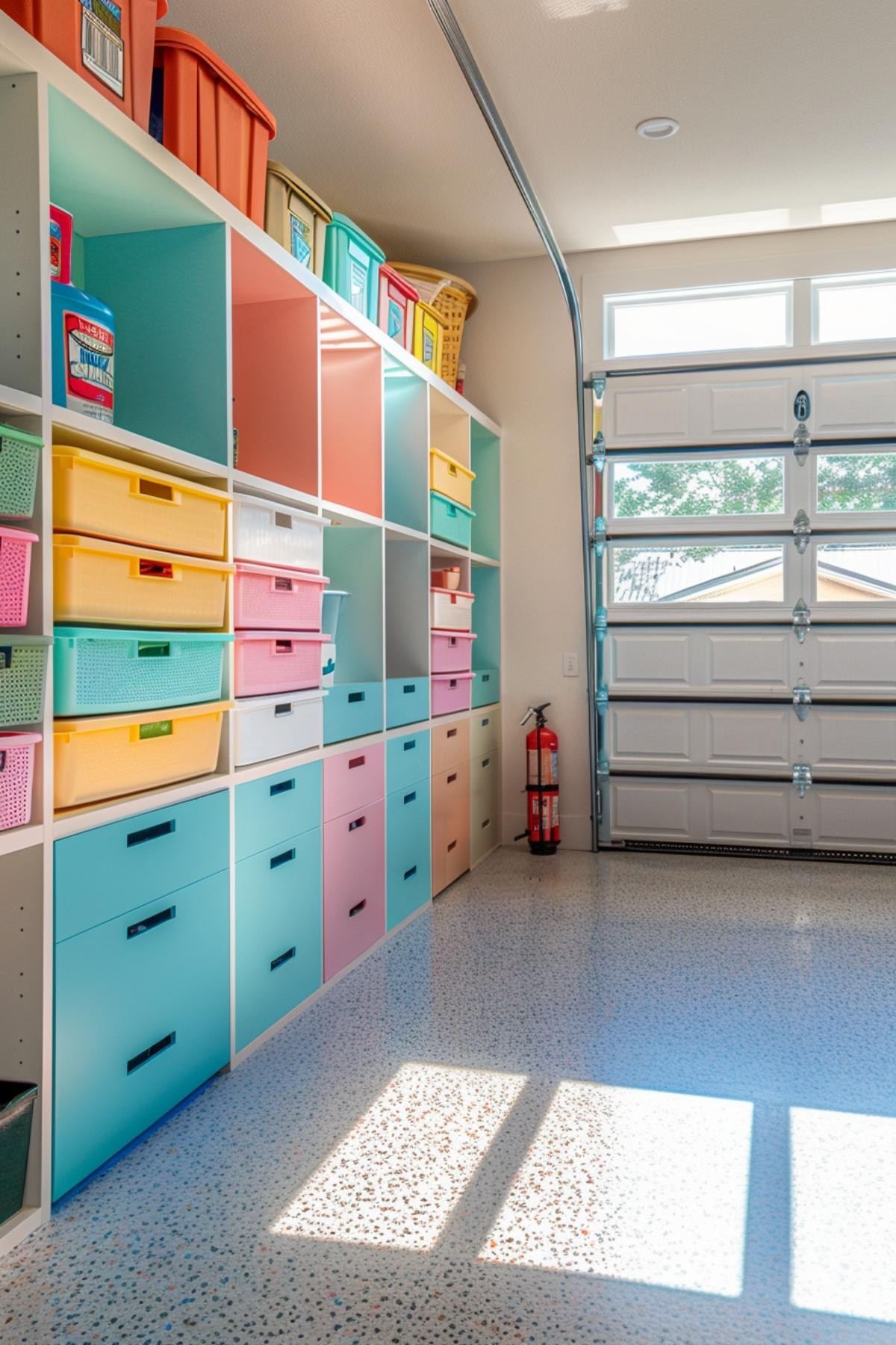 Colorful Containers and White Cubbies