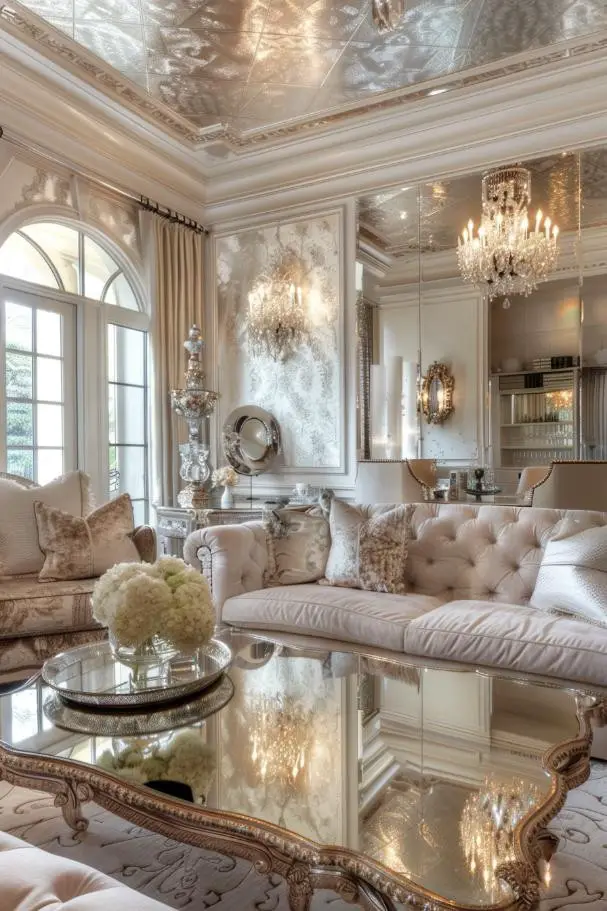 Hollywood Regency Glam With Mirrored Furniture and Luxe Fabrics