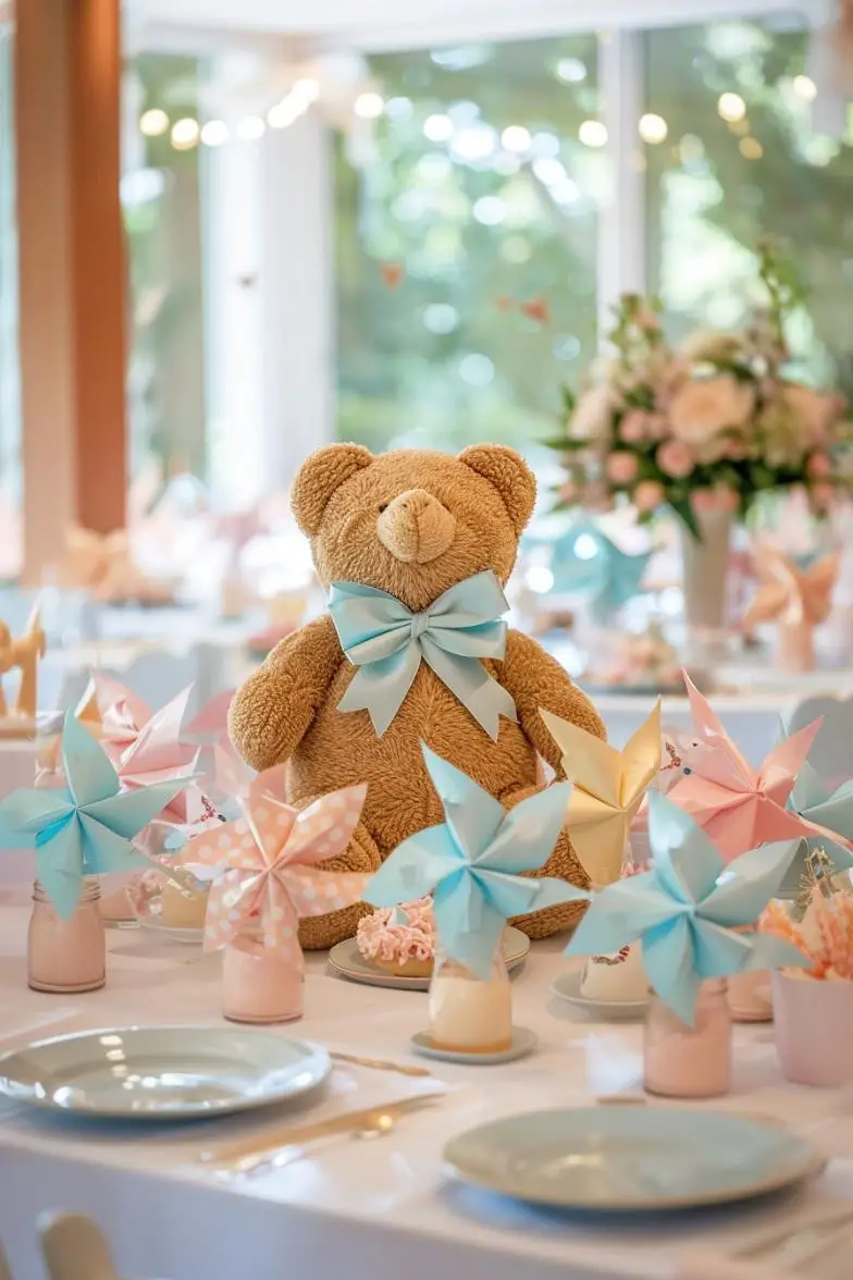 Teddy Bear and Pastel Pinwheels